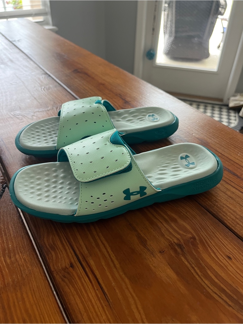Under Armour Mint and Teal Adjustable Slide Sandals